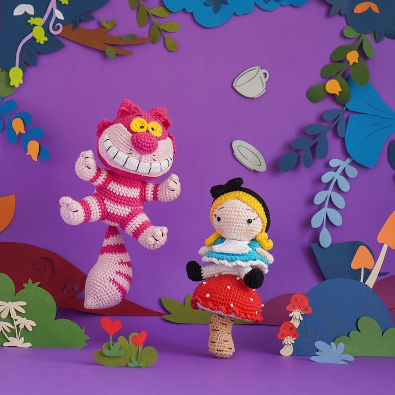 Alice in Wonderland Crochet Patterns – Alice, White Rabbit & Cheshire Cat Amigurumi PDF