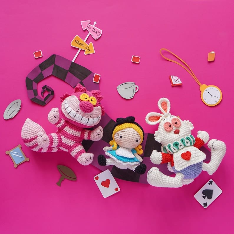 Alice in Wonderland Crochet Patterns – Alice, White Rabbit & Cheshire Cat Amigurumi PDF