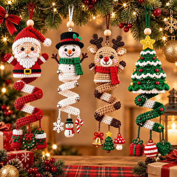 Christmas Spiral Crochet Patterns – Santa, Snowman, Reindeer & Tree Ornaments PDF