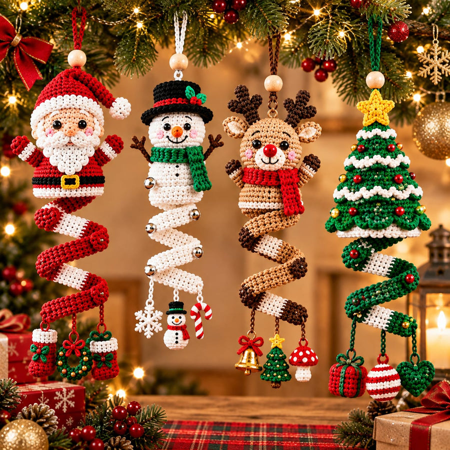 Christmas Spiral Crochet Patterns – Santa, Snowman, Reindeer & Tree Ornaments PDF